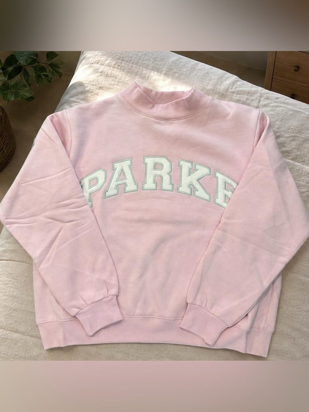 Parker Pastel Pink Crewneck Sweatshirt with White Lettering